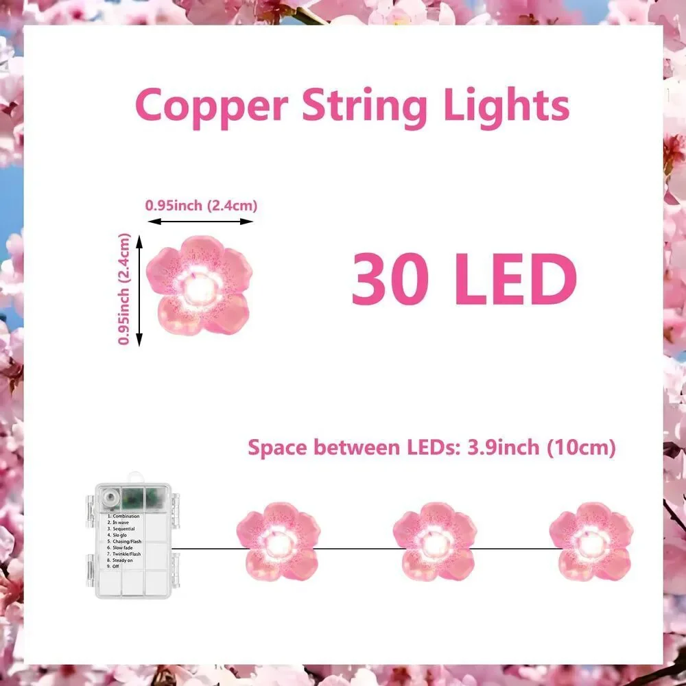 Cherry Blossom String Lights 30 LED Pink Flower Garland Fairy Lights Battery